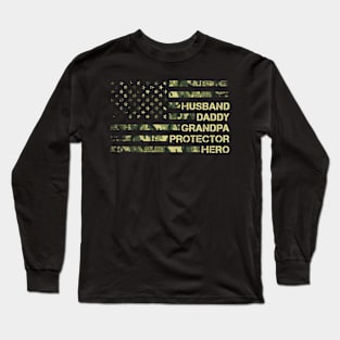 Husband Daddy Grandpa Protector Hero Camouflage Father's Day Long Sleeve T-Shirt